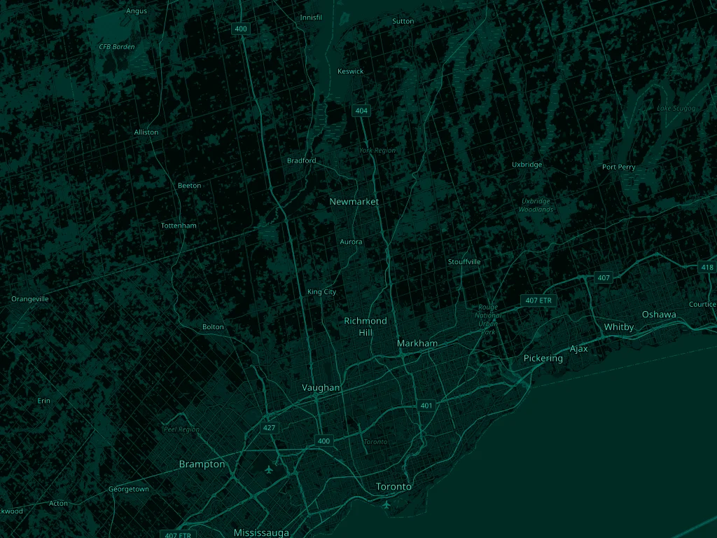 Service area map for the Greater Toronto Area